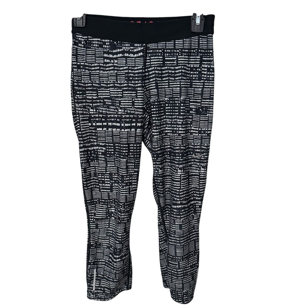 Nike Dri-Fit Women Legging Black White Geometric Elastic Waist Drawstring Size S